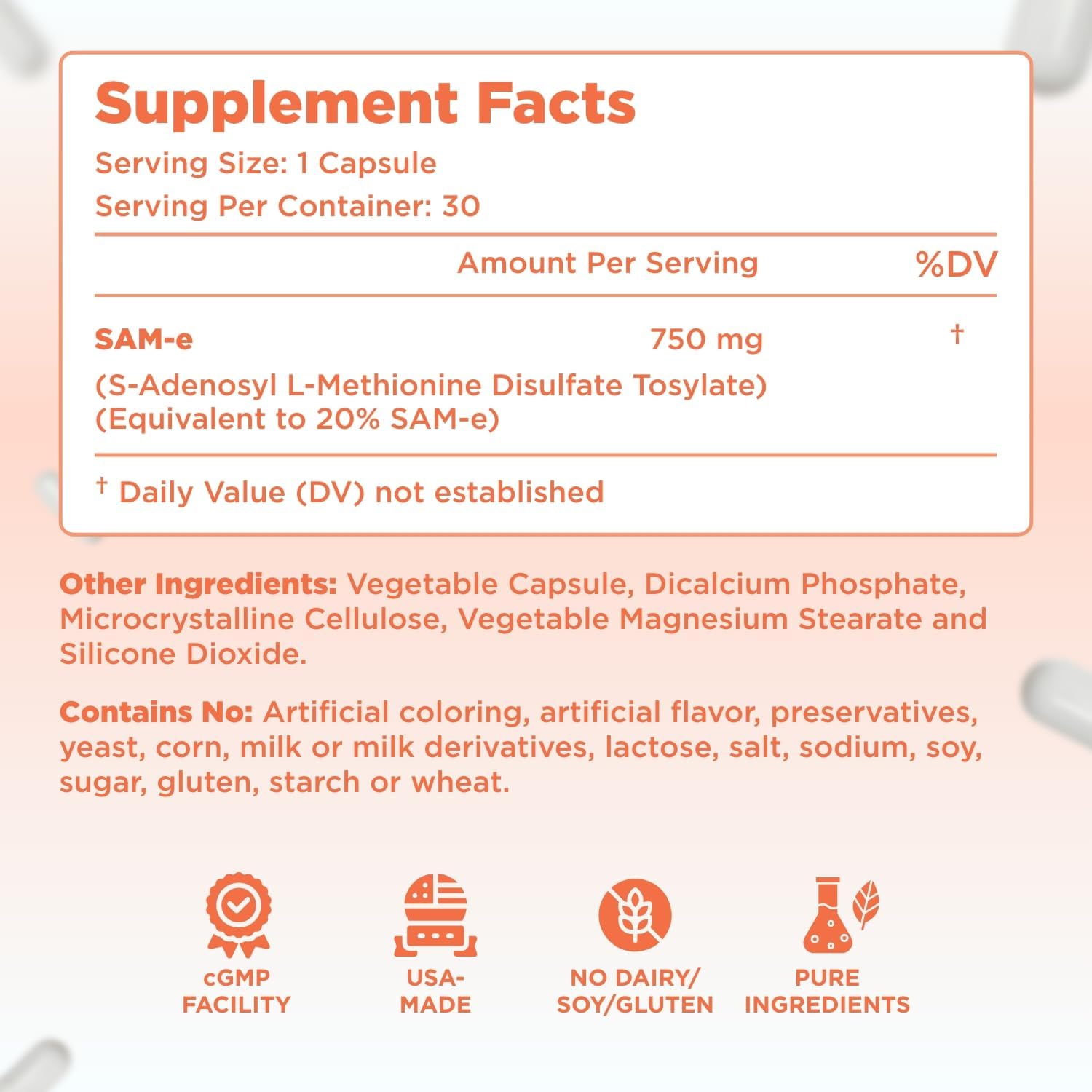 Clear Formulae Bioactive SAM-e 750mg - High Strength SAM-e Supplement with Biologically Active S,S Form for Liver and Mood Support - Vegan, Non-GMO, Preservative-Free - 30 Capsules - görsel 8