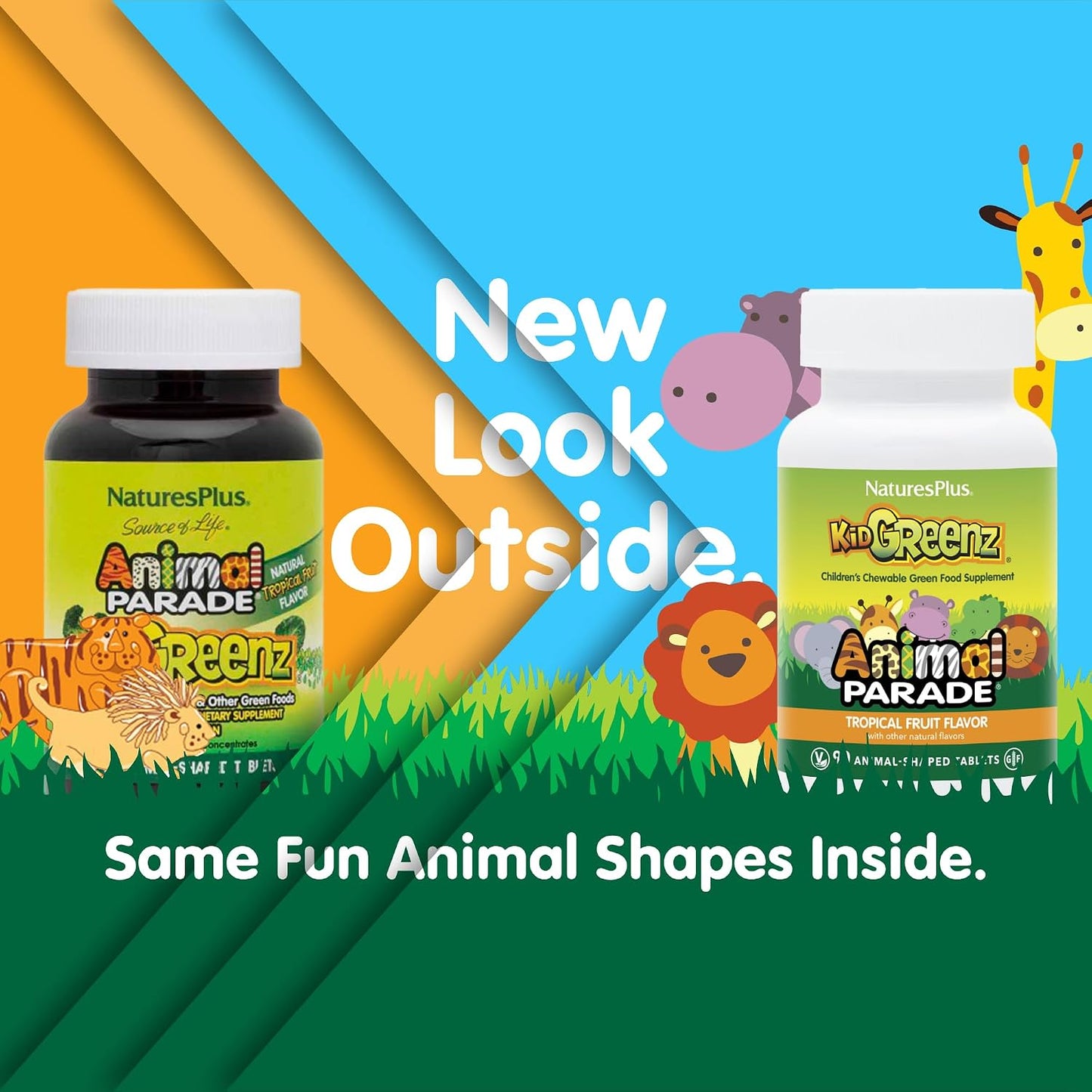 Nature's Plus Animal Parade KidGreenz, Tropical Fruit Flavour – 90 Chewable Tablets - görsel 2