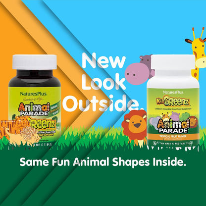 Nature's Plus Animal Parade KidGreenz, Tropical Fruit Flavour – 90 Chewable Tablets