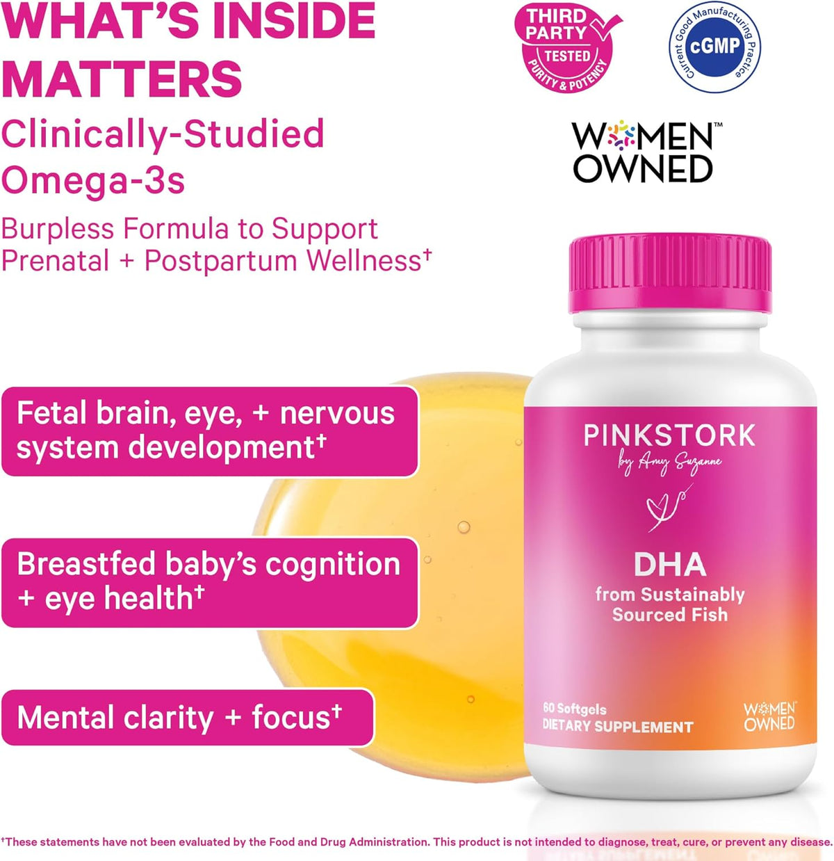 Pink Stork Omega-3 DHA - 540 mg Fish Oil Supplement with DHA and EPA for Antenatal and Postnatal Support - 60 Soft Capsules - görsel 2