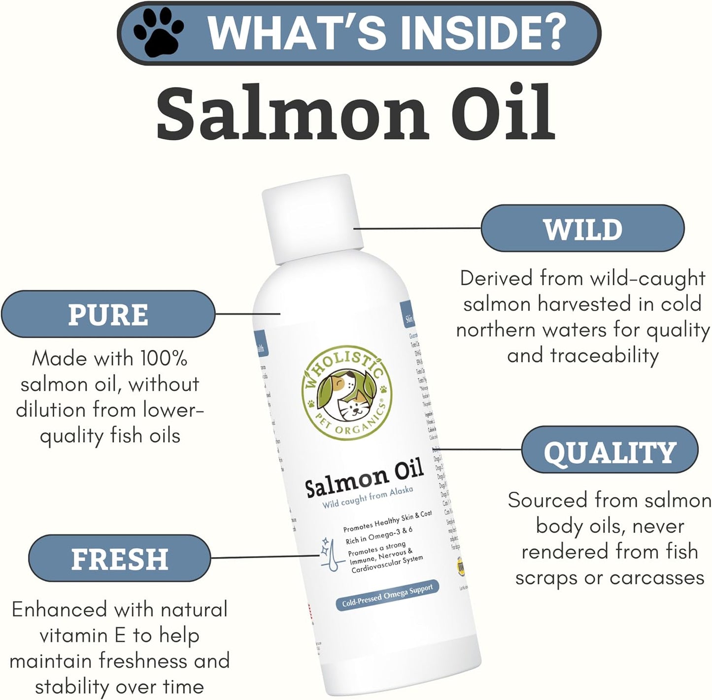 Wholistic Pet Organics Wild Alaskan Salmon Oil for Dogs and Cats – Omega-3 Fish Oil Supplement – 4 oz (118 ml) - görsel 3
