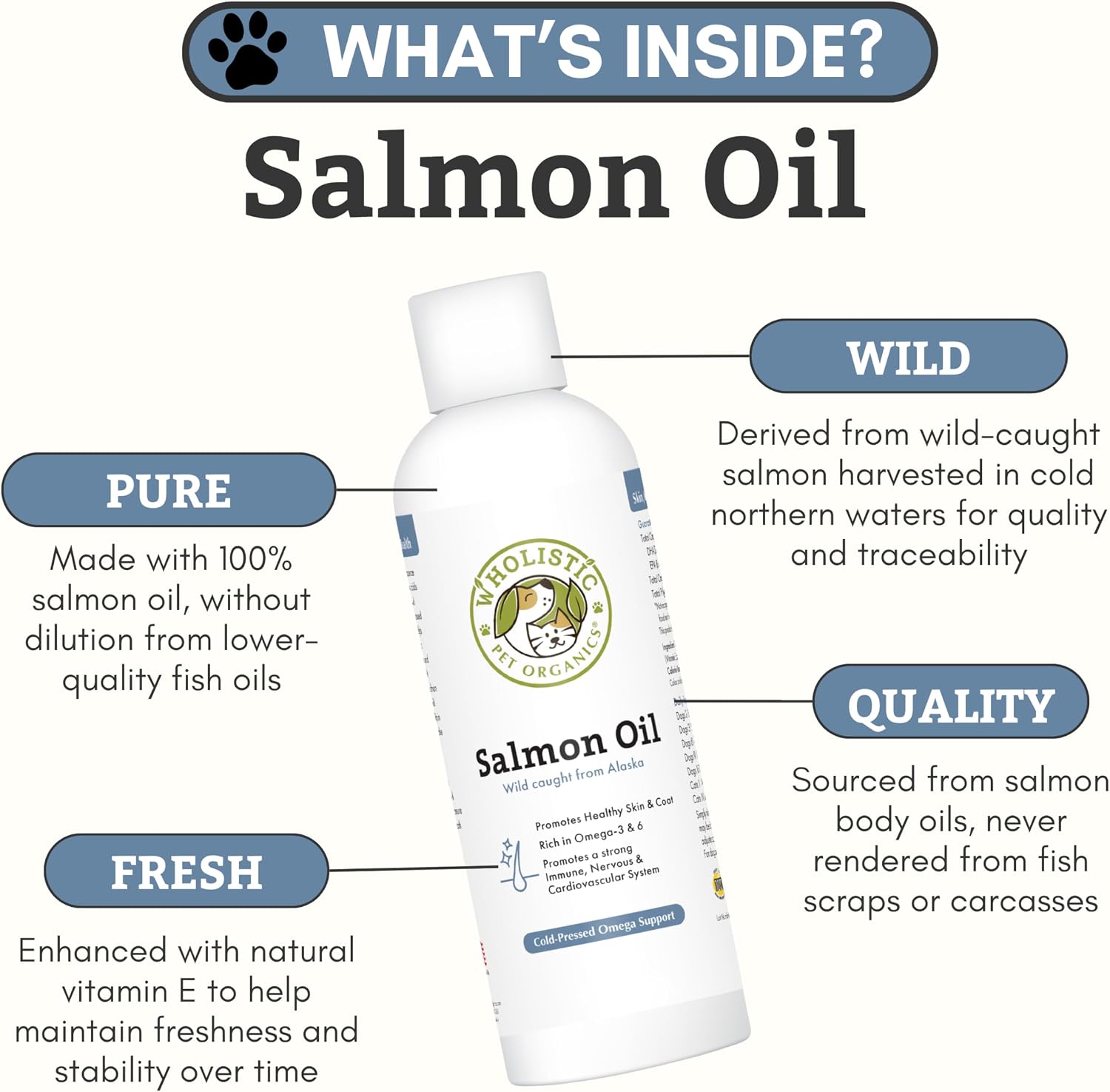 Wholistic Pet Organics Wild Alaskan Salmon Oil for Dogs and Cats – Omega-3 Fish Oil Supplement – 4 oz (118 ml) - görsel 3