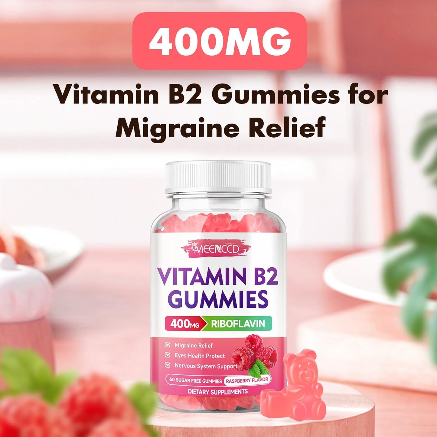 MEENCCD Vitamin B2 Gummies – Riboflavin 400mg with Magnesium, Vegan & Sugar-Free (60 Gummies) - görsel 7
