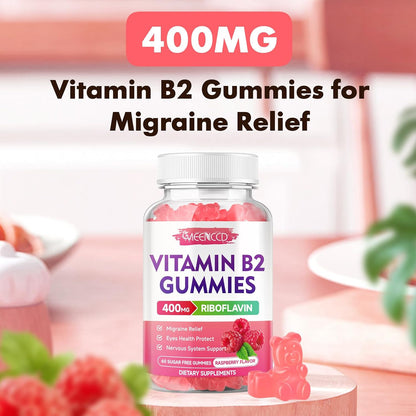 MEENCCD Vitamin B2 Gummies – Riboflavin 400mg with Magnesium, Vegan & Sugar-Free (60 Gummies)