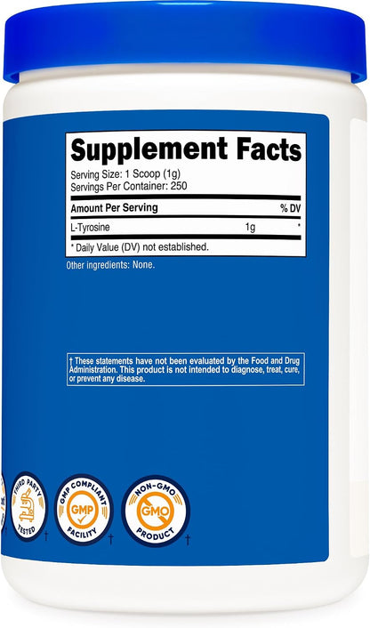 Nutricost L-Tyrosine Powder – 250 Grammes (250 Servings, 1000 mg per Serving)