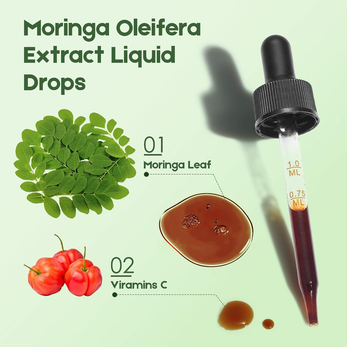 Moringa Leaf Drops with Vitamin C | Immune Support & Energy | Vegan Herbal Supplement (60 ml) - görsel 5