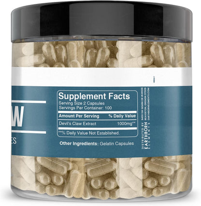 Earthborn Elements Devil's Claw Extract 200 Capsules, Pure and Undiluted, No Additives