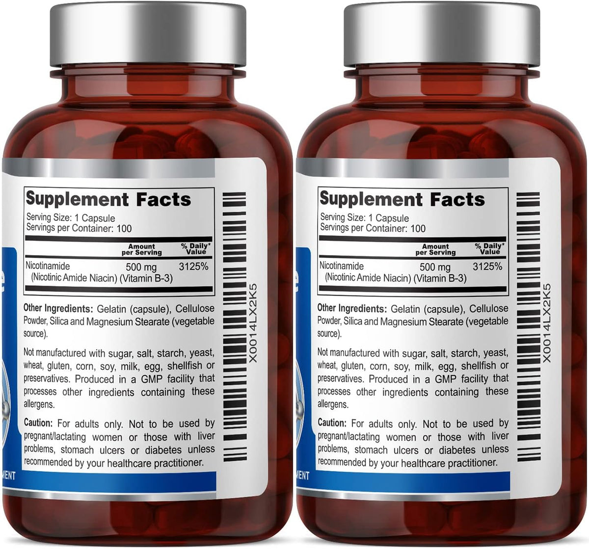 B-3 Nicotinamide 500 mg, 100 Capsules (2-Pack) - görsel 2