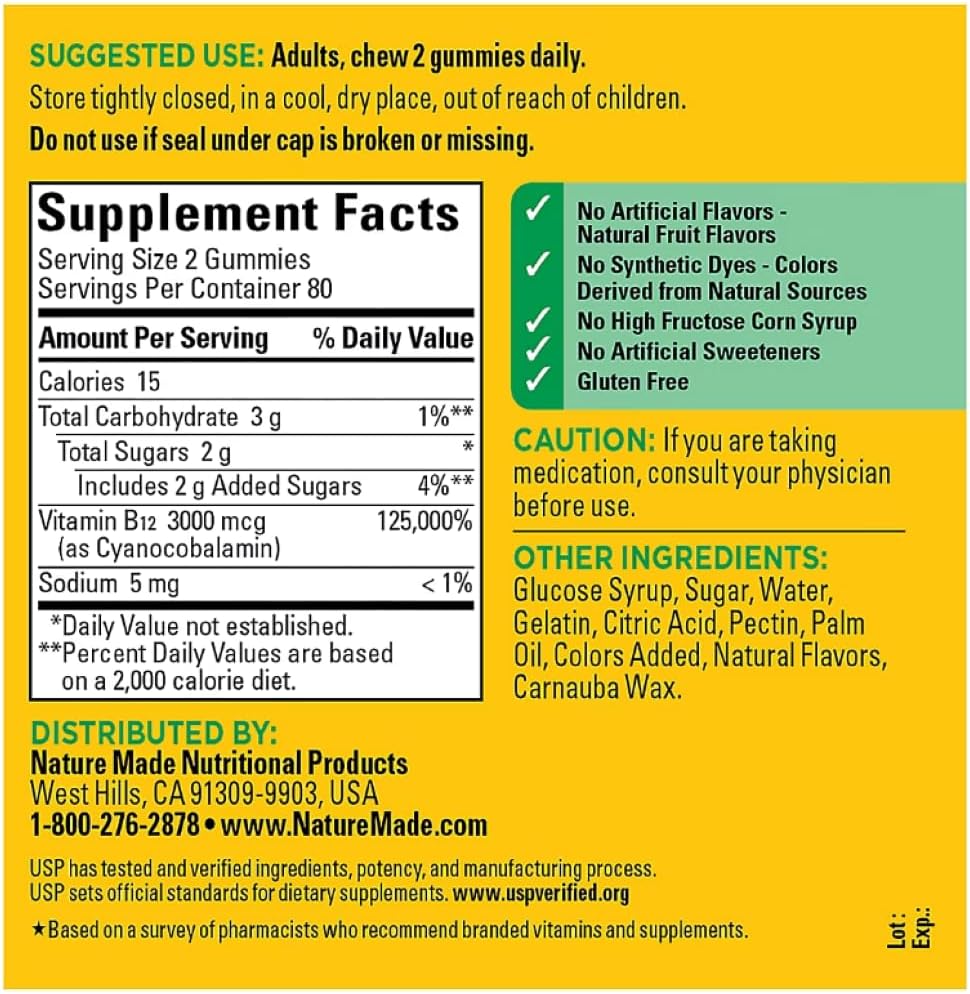 Nature Made B12 Gummies Extra Strength, 3000 mcg per Serving, 160 Count - görsel 2