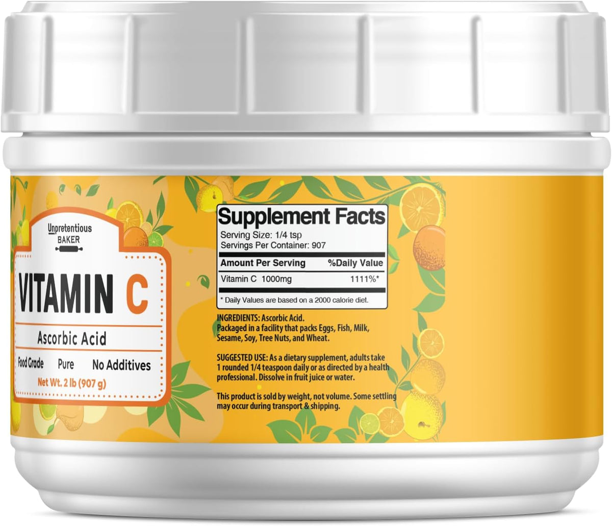 Unpretentious Vitamin C Powder (907g) Ascorbic Acid, Resealable Tub - görsel 2