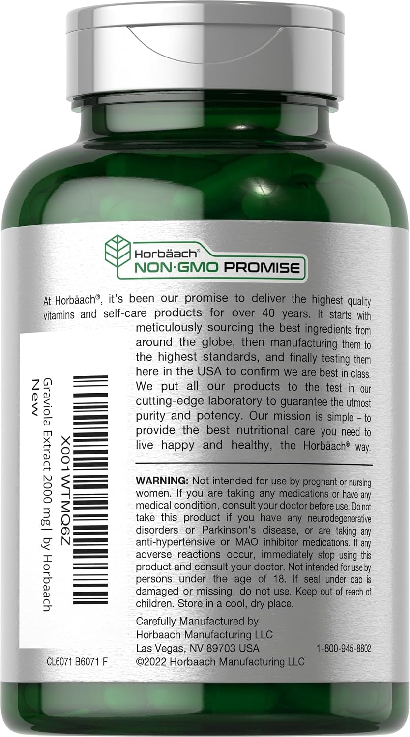 Horbäach Graviola Capsules | 120 Count | Soursop (Annona Muricata) | Non-GM & Gluten-Free Food Supplement - görsel 3