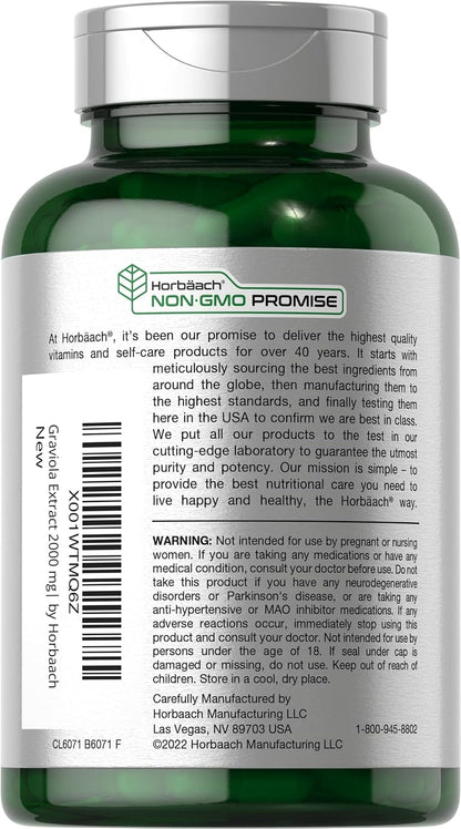 Horbäach Graviola Capsules | 120 Count | Soursop (Annona Muricata) | Non-GM & Gluten-Free Food Supplement