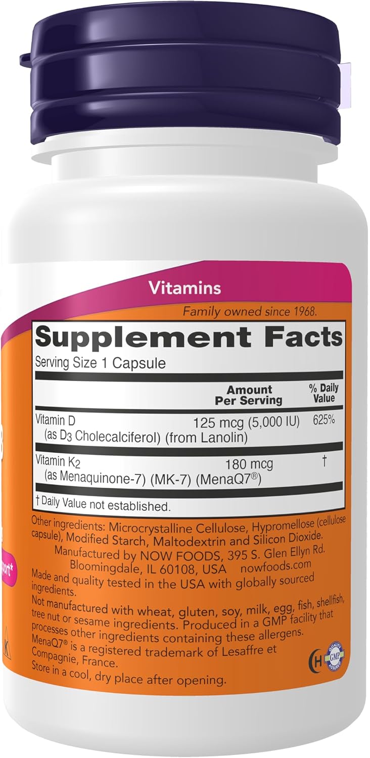 NOW Vitamin D-3 1000 IU with Vitamin K2, 90 Softgels - görsel 2