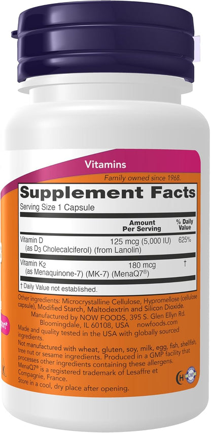 NOW Vitamin D-3 1000 IU with Vitamin K2, 90 Softgels