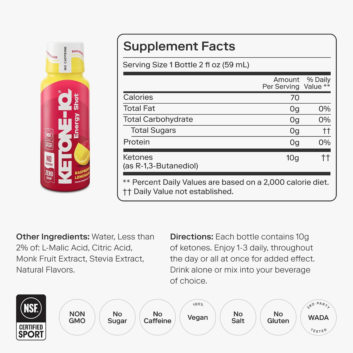 Ketone-IQ No Caffeine Performance Energy Shots, 10g Ketones, 24 Pack (Raspberry Lemonade) - görsel 2
