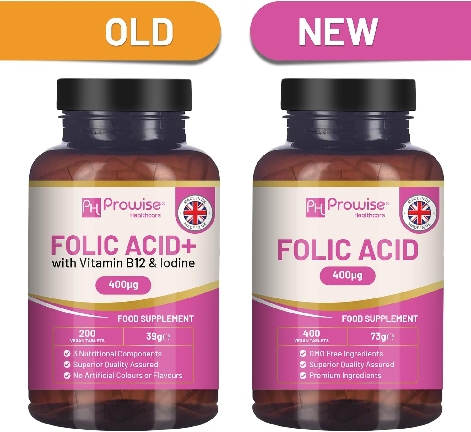 Folic Acid Tablets 400 mcg - 400 Vegan Vitamin B9 Tablets | 13 Month Supply | Vitamin B9 Pregnancy Support | UK Made – Prowise - görsel 2