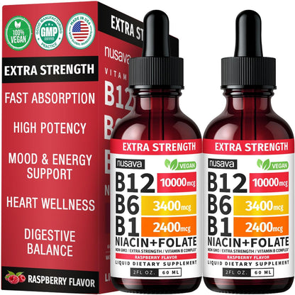 (2 Pack) Extra Strength Liquid Vitamin B12 Sublingual Vitamin B Complex - B12 Drops 10000mcg - Methylcobalamin for Energy, – Image 1