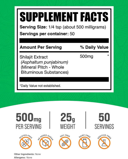 BulkSupplements Shilajit Extract Powder - Fulvic Acid Food Supplement, 500mg per Serving, 25g