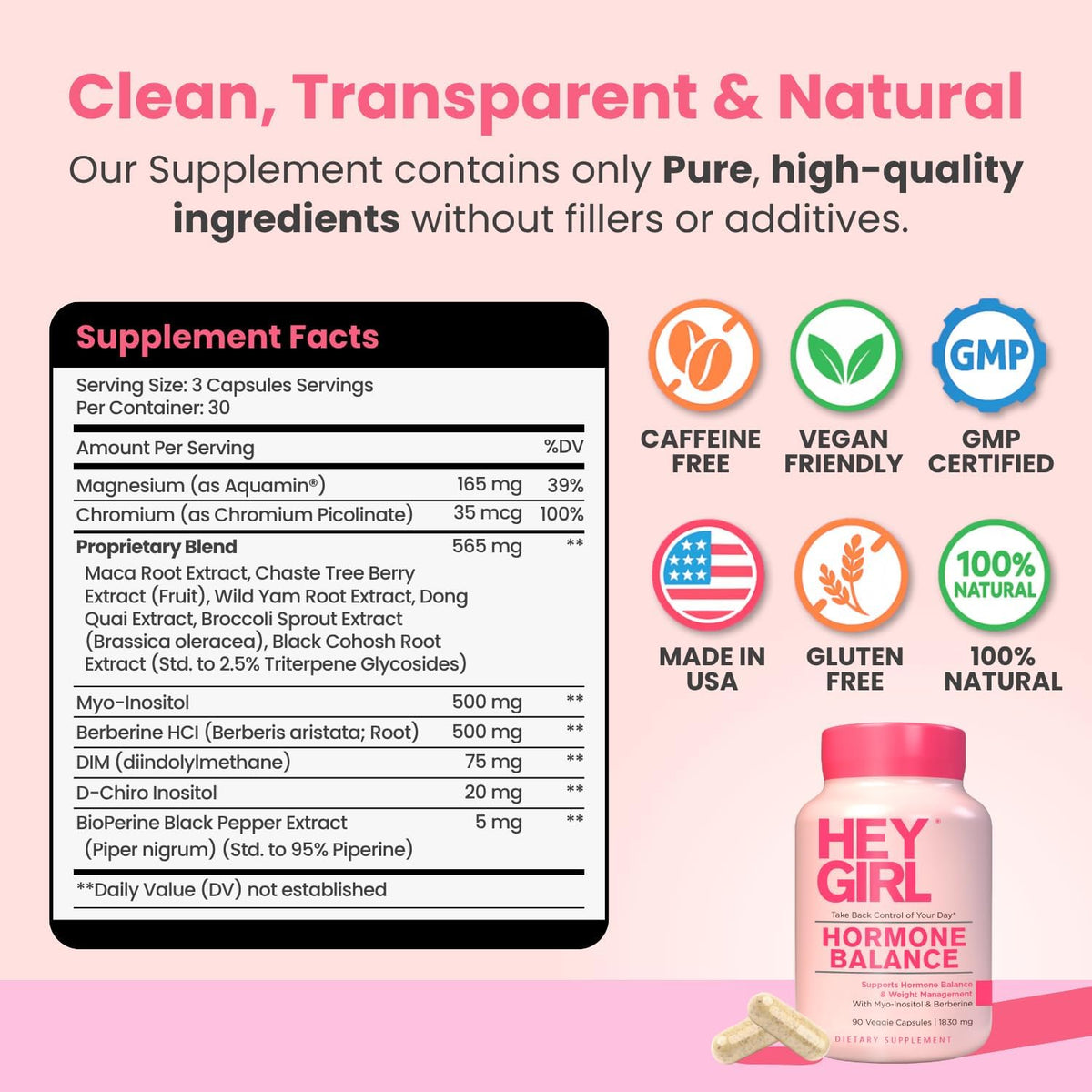 Hey Girl Hormone Balance for Women – DIM, Myo-Inositol & Berberine Supplement for Menopause, Perimenopause, PMS & PCOS Support – Mood, Energy & Cycle Support with Maca & Black Cohosh, 90 Capsules - görsel 5