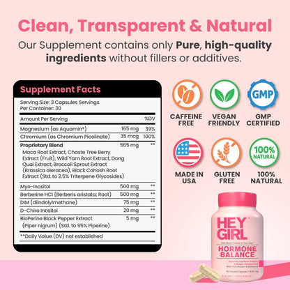 Hey Girl Hormone Balance for Women – DIM, Myo-Inositol & Berberine Supplement for Menopause, Perimenopause, PMS & PCOS Support – Mood, Energy & Cycle Support with Maca & Black Cohosh, 90 Capsules