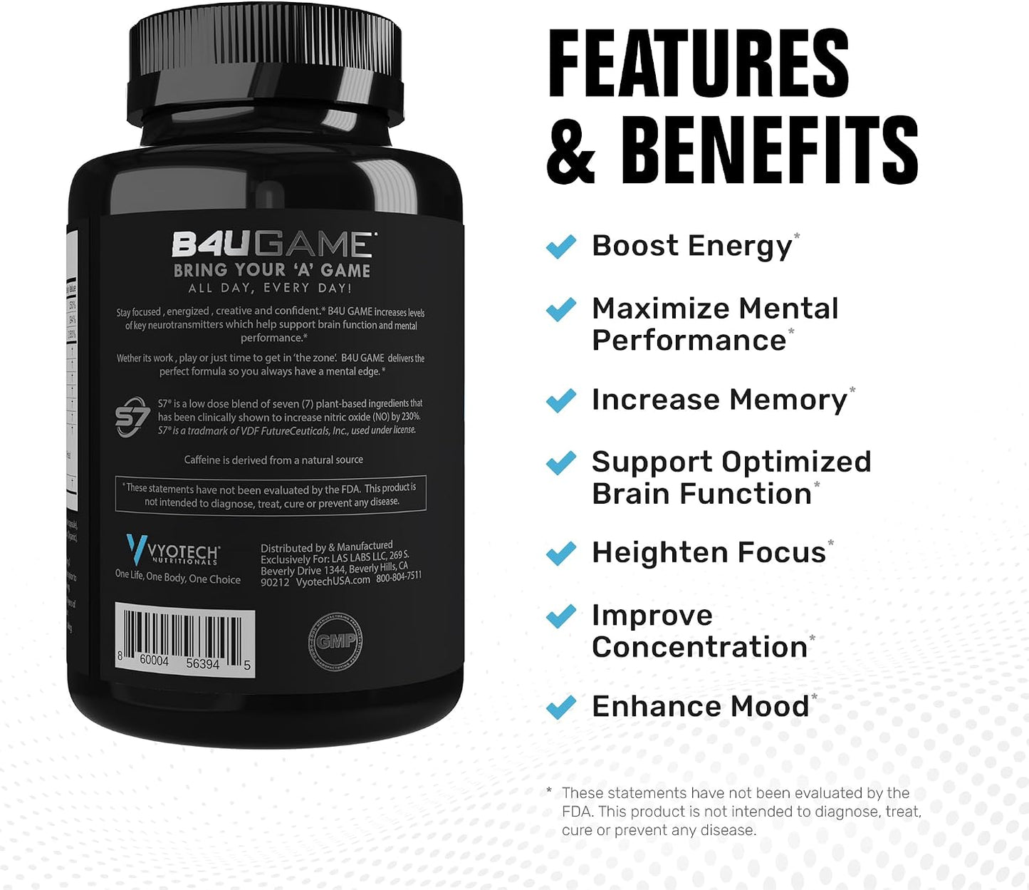 B4UGAME Brain Booster Supplement – Nootropic for Focus, Memory & Energy | 60 Capsules - görsel 2