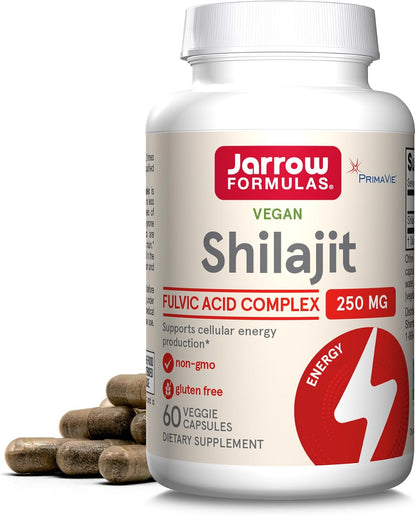 Jarrow Formulae® Shilajit 250 mg, Food Supplement, Shilajit Acid Complex for Cellular Energy Production, 60 Veggie Capsules