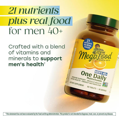 MegaFood Multivitamin for Men 40+ – One Daily with Methylated B12, Vitamin D3, C and Zinc – Muscle and Bone Health, Energy Metabolism, Immune Support – 30 Tablets