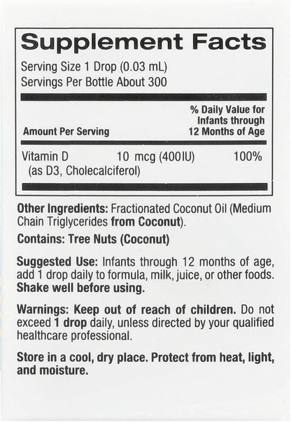 California Gold Nutrition Baby Vitamin D3 Liquid Supplement for Babies - 10 mcg (400 IU) - 10 ml