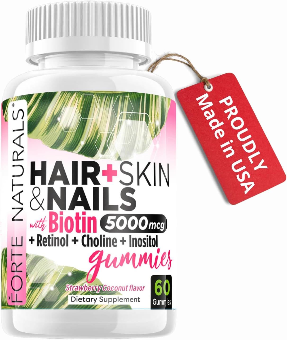 FORTE NATURALS Hair, Skin & Nails Biotin Gummies - 5,000mcg, Sugar-Free, Vegan, 60 Count - görsel 1