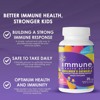 Immune Health Basics Children's Chewable Beta Glucan Immunity Supplement - Wellmune - Natural Orange Flavour