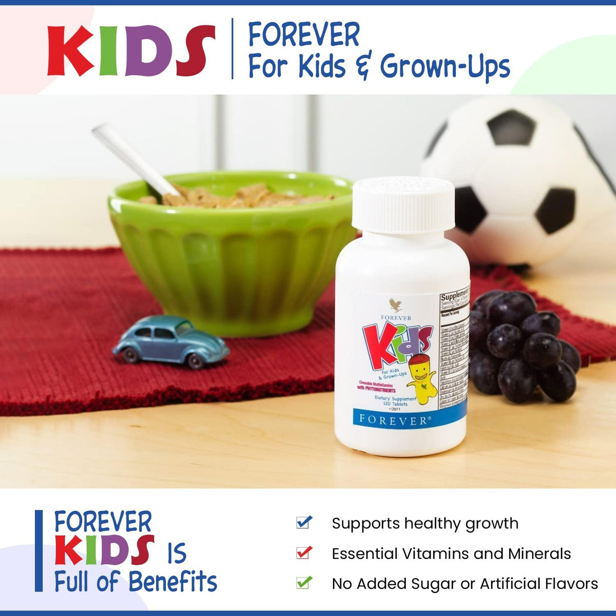 Forever Kids Chewable Multivitamin - Grape Flavour - 120 Tablets (Pack of 2) - görsel 5