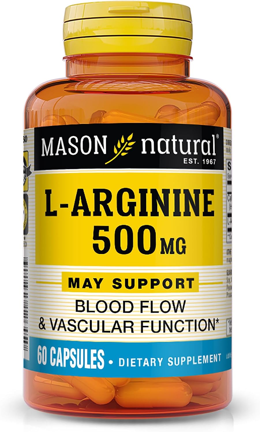 Mason Natural L-Arginine 500 mg with Calcium – 60 Capsules - görsel 1