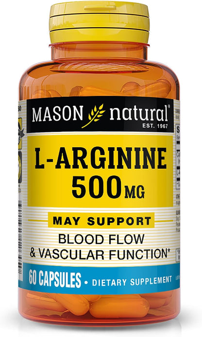 Mason Natural L-Arginine 500 mg with Calcium – 60 Capsules