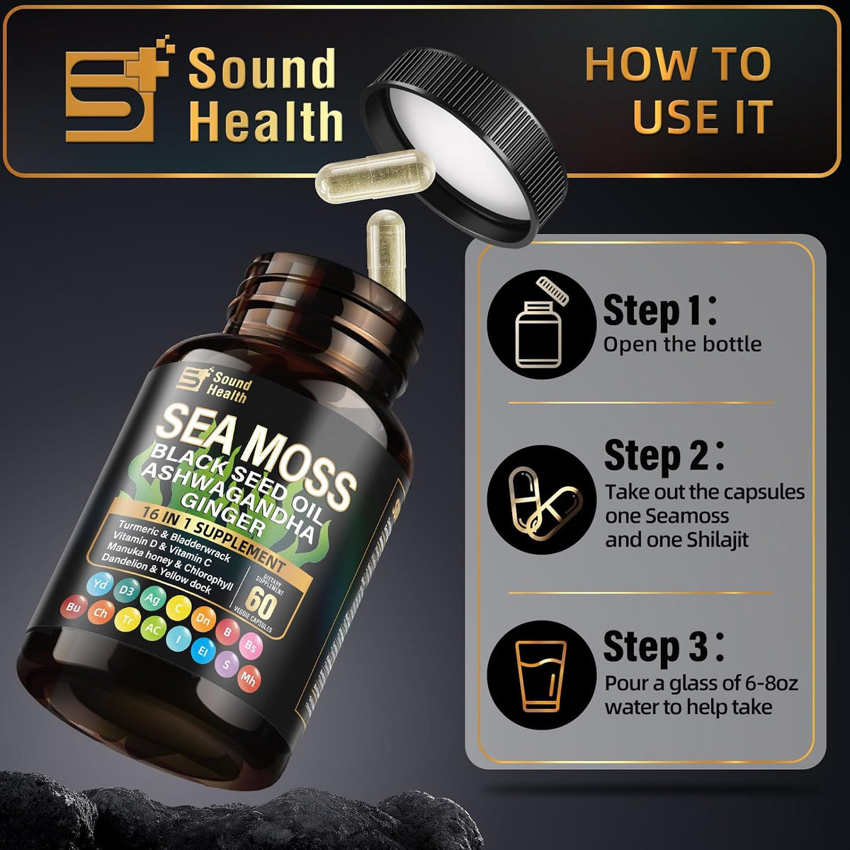 SoundHealth Irish Sea Moss Capsules for Sleep Support & Hair Growth, 16 in 1 Complex Supplement for Men & Women – Image 4