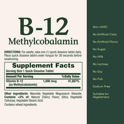 Nature's Bounty Vitamin B12 1000mcg, 60 Tablets