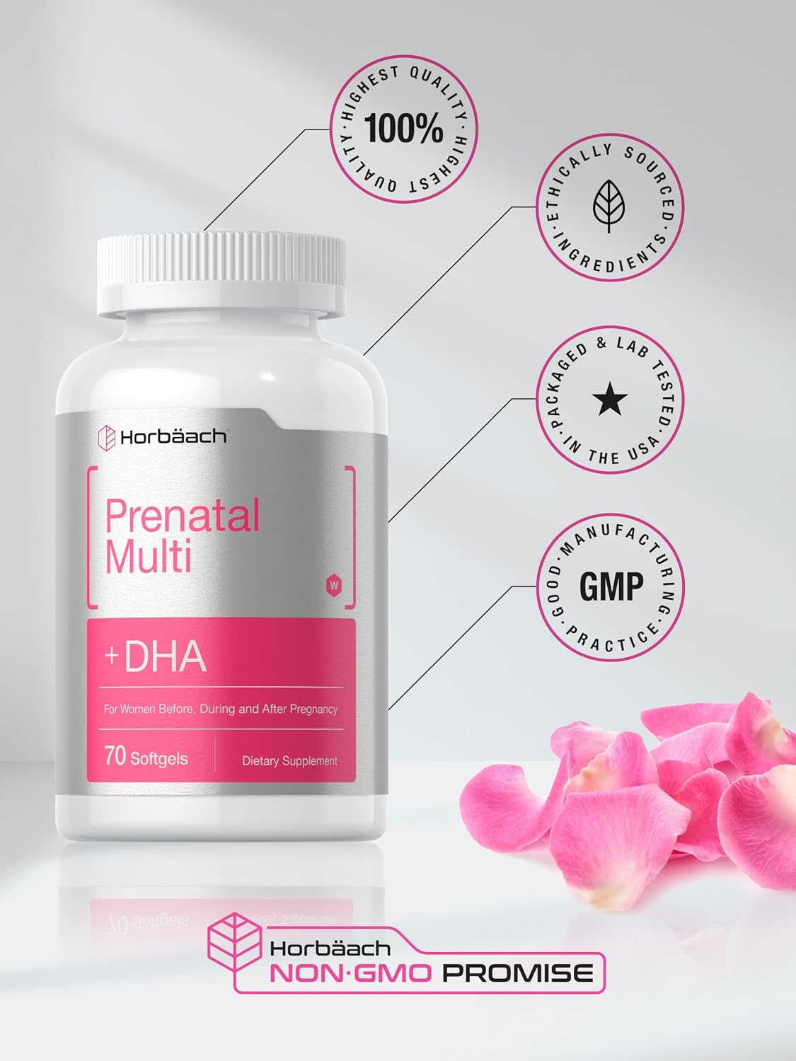 Horbäach Women's Prenatal Multivitamin with DHA, Iron and Folic Acid - 70 Soft gel capsules - görsel 7