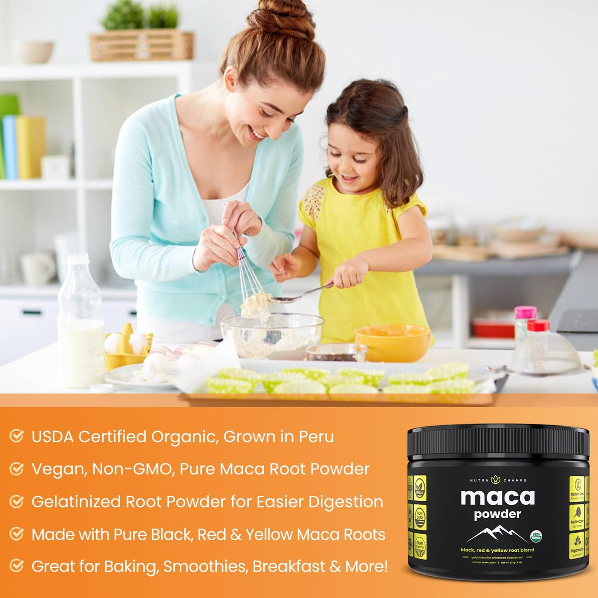 Organic Maca Powder - Peruvian Grown Maca Blend with Yellow, Black & Red Roots - Gelatinised for Superior Bioavailability - Natural, Vegan & Non-GM, 227g - görsel 2