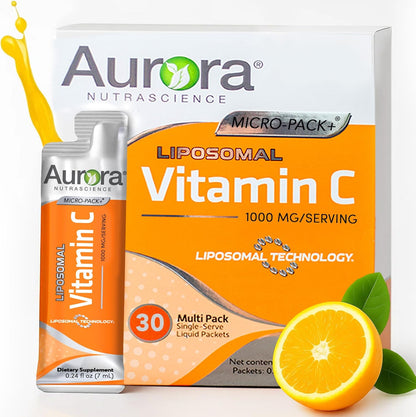 Aurora Nutrascience Liposomal Liquid Vitamin C – Immune System Support, 1000mg, Sugar Free, 30 Packets, Orange
