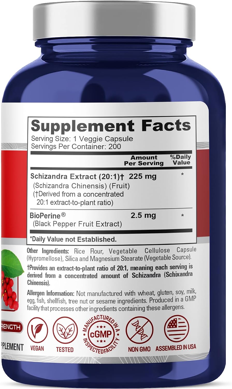 NusaPure Schizandra Berries Capsules, 225 mg, 200 Veg Capsules (Non-GMO, Vegan) - görsel 2
