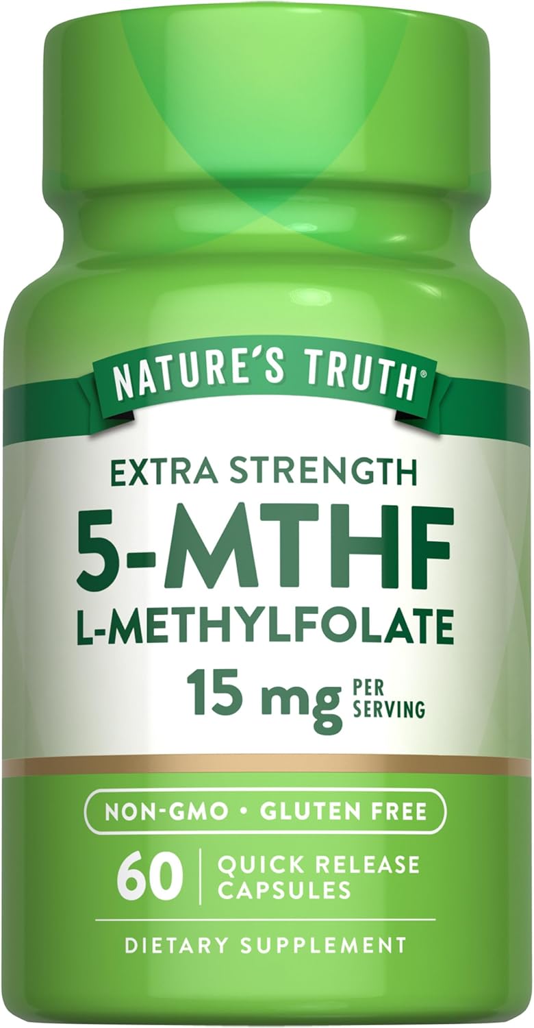 Nature's Truth L-Methylfolate 15mg, 60 Capsules – Extra Strength Active B9 Supplement - görsel 1