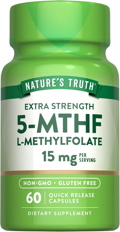 Nature's Truth L-Methylfolate 15mg, 60 Capsules – Extra Strength Active B9 Supplement