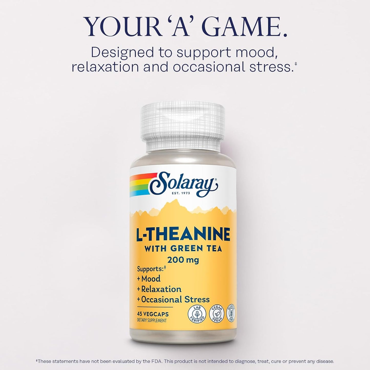 SOLARAY L-Theanine 200mg with Green Tea - Healthy Mood & Relaxation Support - 45 Veggie Capsules - görsel 3