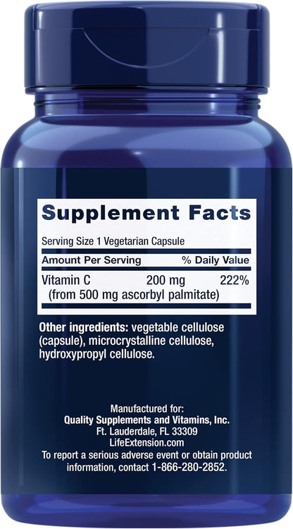 Life Extension Ascorbyl Palmitate 500mg – Fat-Soluble Vitamin C Food Supplement – 100 Capsules
