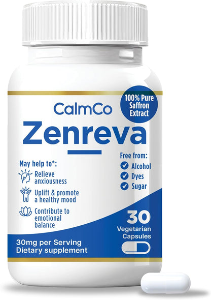 CalmCo Zenreva - Pure Saffron Extract - Non-GMO Vegan Capsules - 30 Count