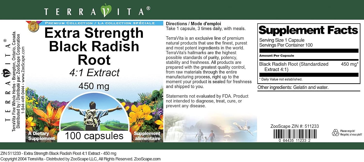 Extra Strength Black Radish Root 4:1 Extract – 450 mg (100 Capsules) - görsel 4