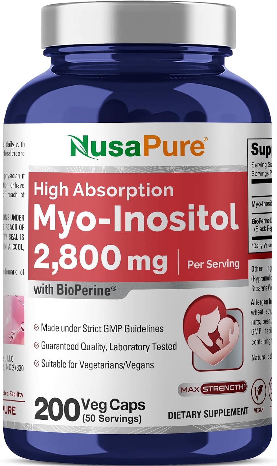 NusaPure Myo-Inositol - 2800mg per Serving, 200 Capsules (Vegetarian, Non-GM) - görsel 1
