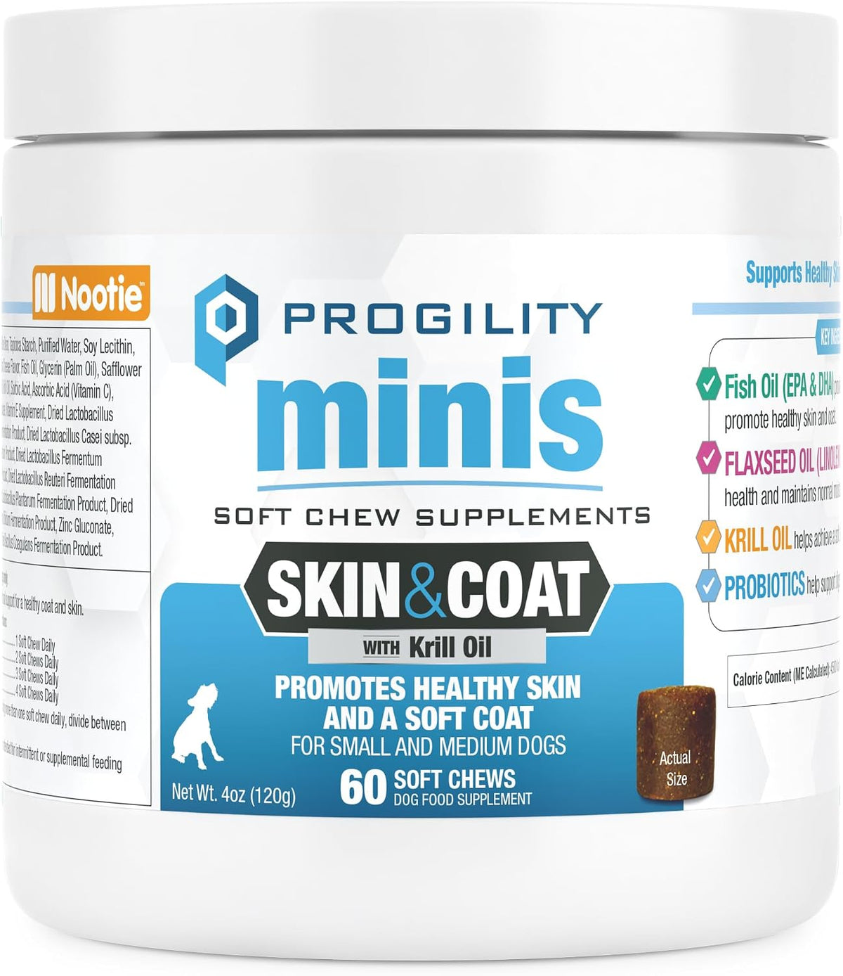 Nootie Progility Mini Skin & Coat Supplement for Small Dogs, Fish Oil Soft Chews - görsel 1