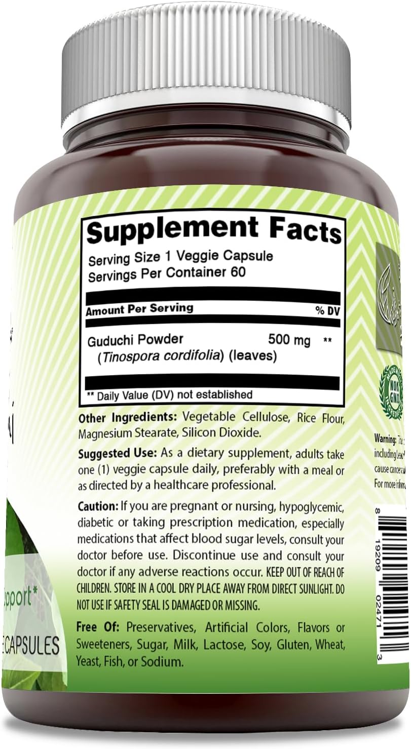 Amazing India Guduchi 500 mg Food Supplement – Tinospora Cordifolia Vegetarian Capsules (60 Count) - görsel 2