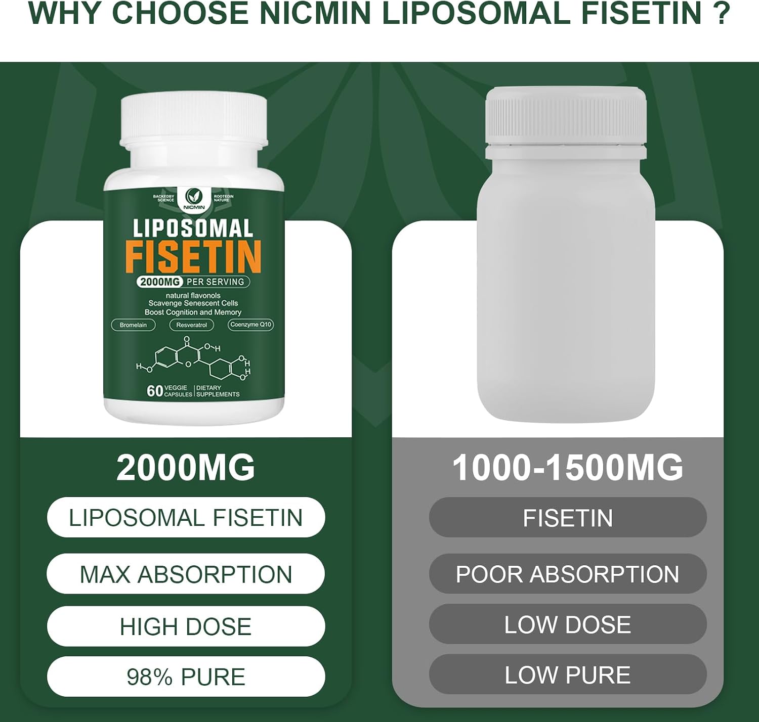 Liposomal Fisetin Supplement – 2000mg | 98% Pure | with Quercetin, TMG & Resveratrol | 180 Capsules - görsel 3