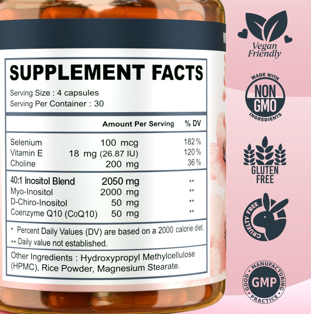 Myo-inositol & D-chiro Inositol Supplement for Women – Ideal 40:1 Ratio with CoQ10, Choline & Selenium – 120 Capsules - görsel 2